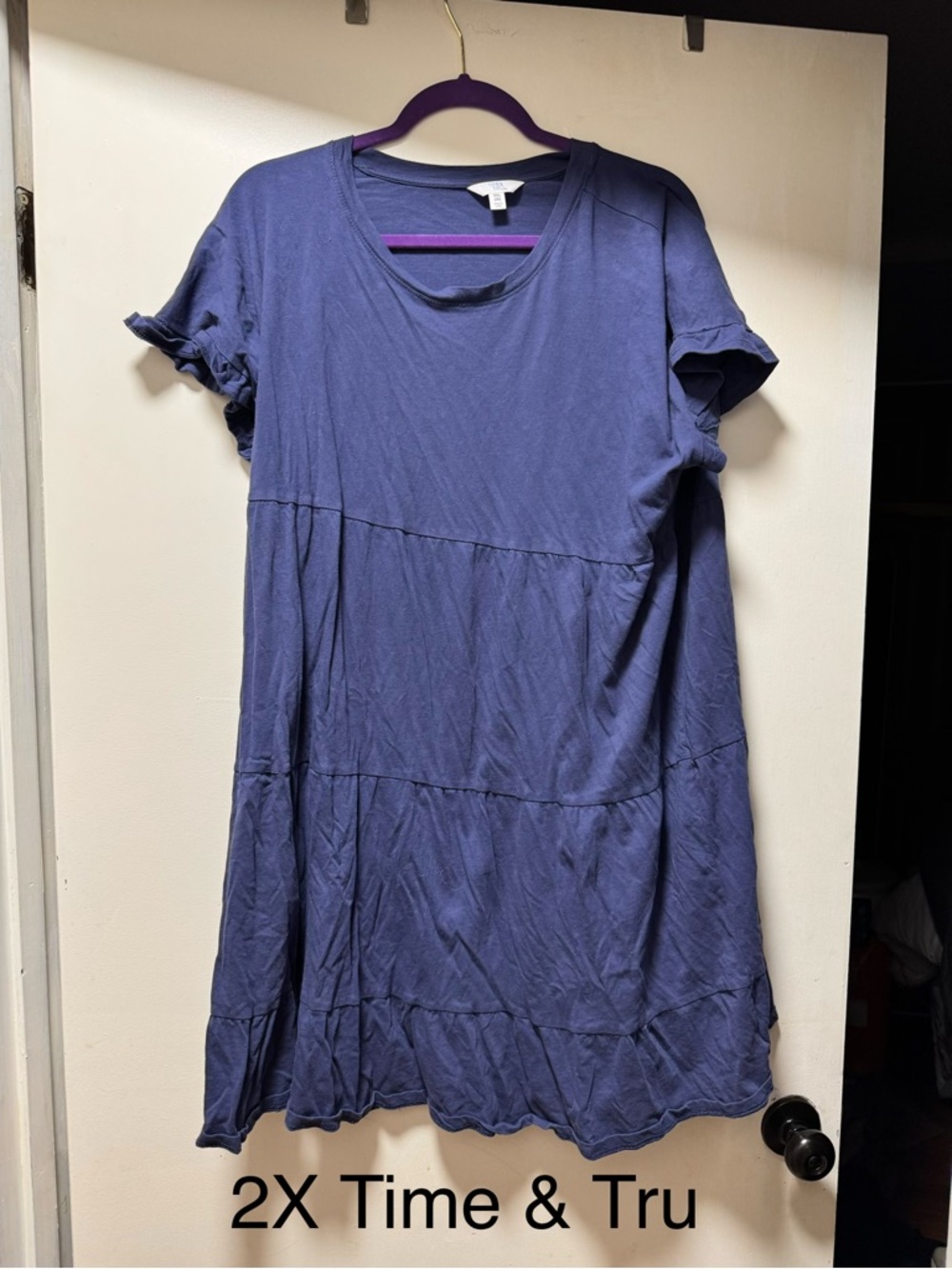 Time & Tru Plus Size Tiered T-Shirt Dress in Deep Blue & Dark Teal
